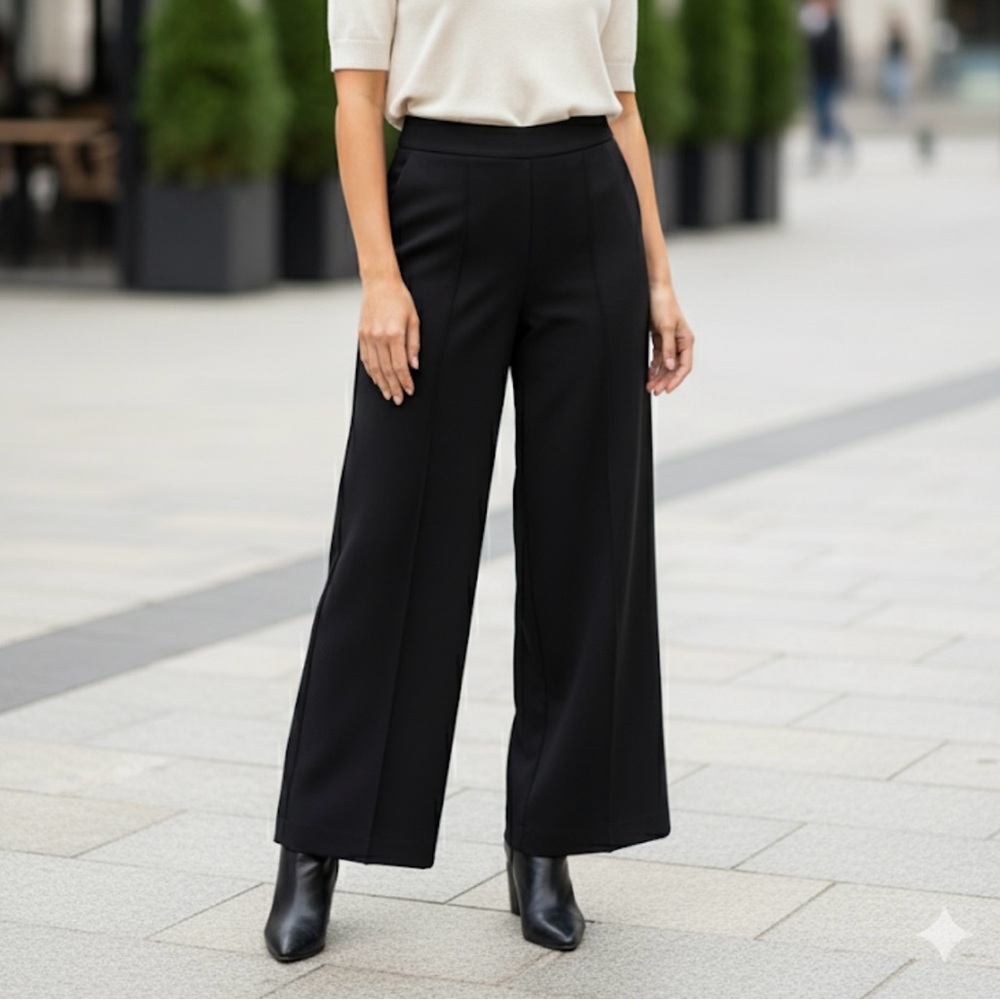 Lipsy London Black Wide Leg Trousers Pleated High Waist US 10 UK 14